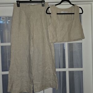 Petal & Pup Linen Wide-Leg Pants and Cropped Tank - Natural Tan